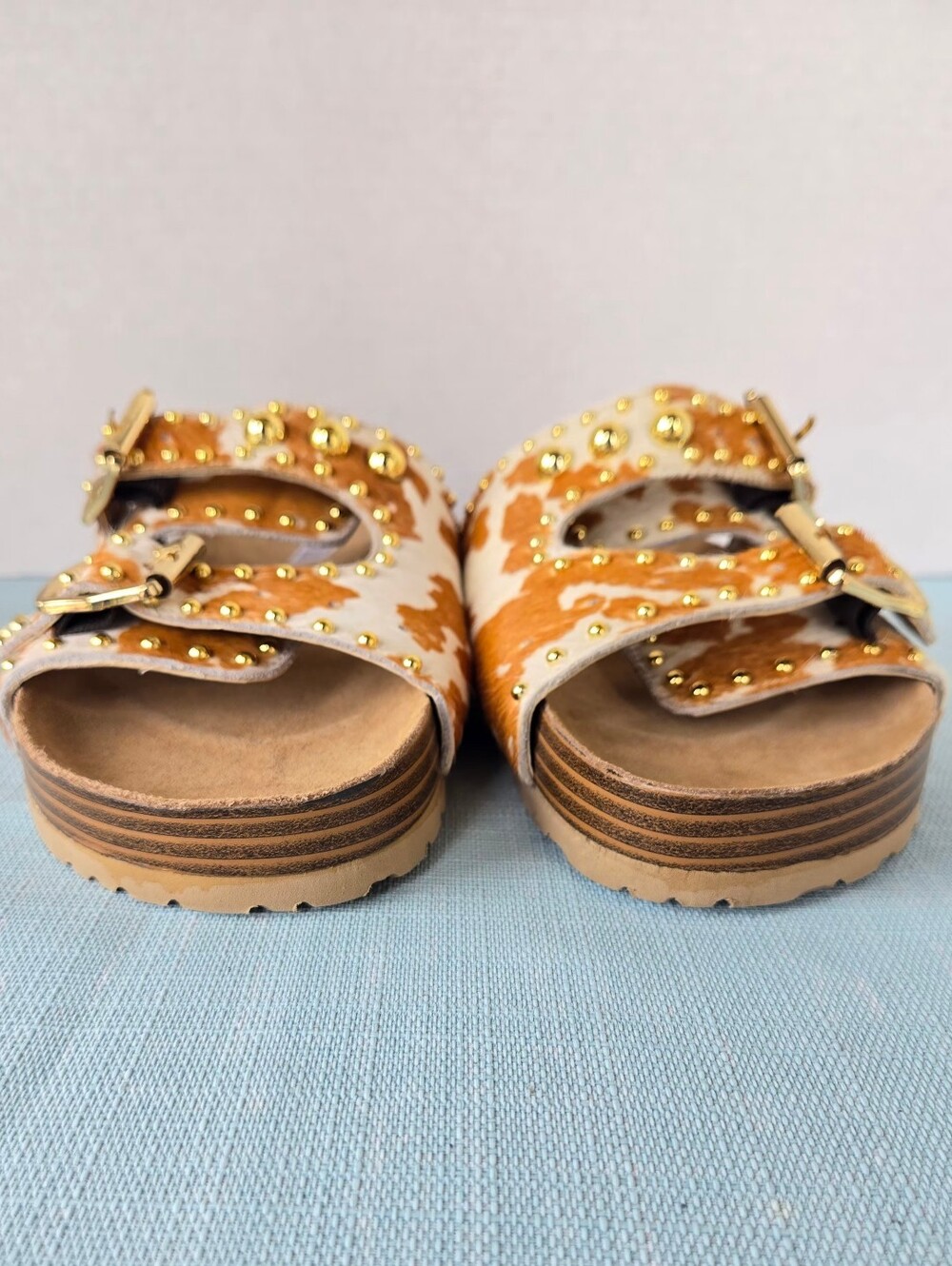 Myra "Dumble" Cowhide Studded Slide Sandals Leather Women's Size 10 Boho Western - Picture 2 of 5